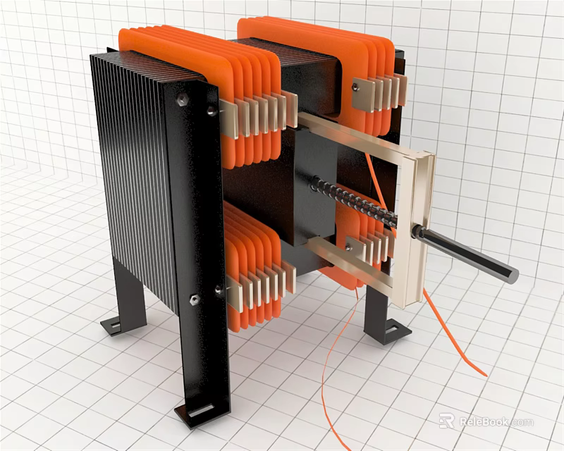 Black And Orange Industrial Equipment Featuring Metal Frame Stands And Connecting Rod Components 3d model 
