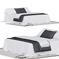 Modern Double Bed With White Sheets Black Pillows And Decorative Stripes
