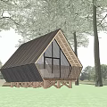Serene Forest Detached Villa With Triangular Roof Wooden Terrace And Lush Natural Surroundings