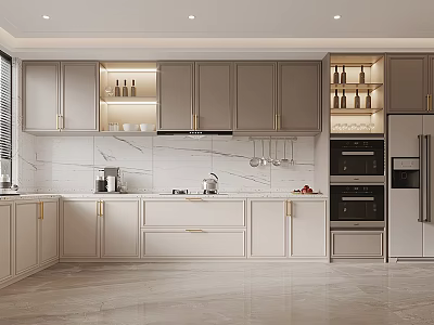 Sleek Modern Kitchen Interior With Light Colored Cabinets And Marble Countertops 3d model