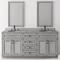 Bathroom Vanity Cabinet With Double Sink White Design Brass Faucets And Mirrors Above