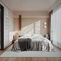 Modern Bedroom Interior Design With Cozy Bed Soft Rug And Natural Light Curtains