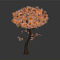 Vibrant Orange Leaf Tree With Brown Trunk And Lush Foliage Against Gray Background