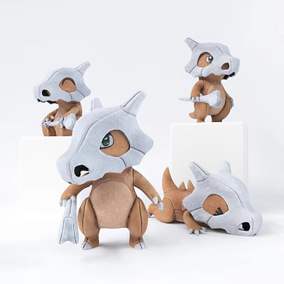 Cute Gray And Brown Dinosaur Plush Toys With Green Eyes In Various Poses 3d model