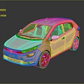 Pink Compact Hatchback With Silver Roof And Modern Exterior Design On Shiny Reflective Surface