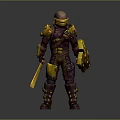 Detailed Armored Fantasy Warrior Character In Purple Yellow Armor With Sword And Shield