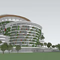 Modern Museum Building Design With Unique Curved Structures And Green Lawn Areas
