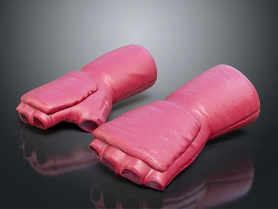 Pink Leather Boxing Gloves On Black Reflective Surface For Sports Training Use 3d model