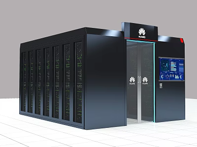 Huawei Modern Data Center Server Rack With Black Exterior Glass Door And Display Screen 3d model