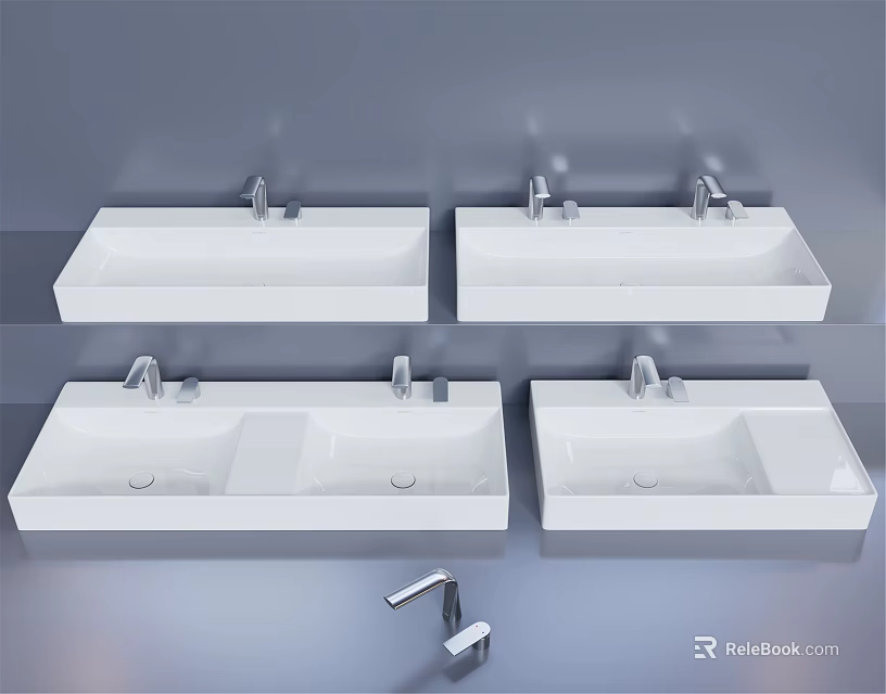 Modern White Ceramic Washbasins With Sleek Chrome Faucets And Contemporary Design 3d model 