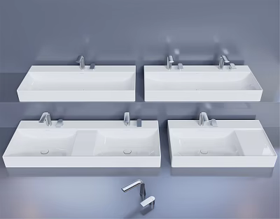 Modern White Ceramic Washbasins With Sleek Chrome Faucets And Contemporary Design 3d model