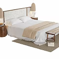 Double Bed With Woven Headboard Linen Pendant Lights White Bedding And End Bench