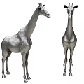 Two Standing Silver Metallic Giraffe Sculptures With 3D Design And Lifelike Postures
