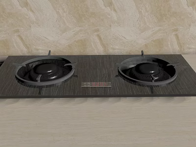 Modern Kitchen Appliance Gas Stove With Two Black Burners And Marble Wall Background 3d model