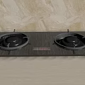 Modern Kitchen Appliance Gas Stove With Two Black Burners And Marble Wall Background