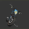 Blue Modern Motorcycle With Black Seat Yellow Rim Wheels And Silver Exhaust Pipes