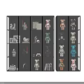 Black Multi Tiered Display Shelf With Collectible Figurines Lego Models Photos Headphones And Camera