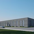 Modern Gray Exterior Industrial Factory Building With Large Windows Metal Structure And Grass