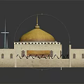 Traditional Domed Building Featuring Yellow Dome Walled Compound And Decorative Towers