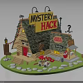 Wooden Mystery Hack Cabin Featuring Shingle Roof Red Door Wooden Steps And Decorative Lanterns