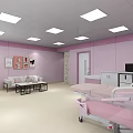 Modern Pink Medical Room Interior With Bed Equipment Sofa And Windows