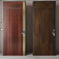 Interior Swing Doors With Dark Red And Brown Wooden Texture And Metal Handles