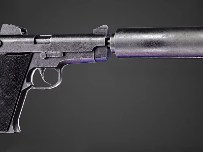 Black Pistol With Silencer Close Up View Of Weapon Details 3d model
