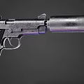 Black Pistol With Silencer Close Up View Of Weapon Details