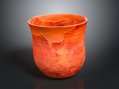 Elegant Red Cracked Ceramic Bowl With Textured Surface On Dark Background 3d model