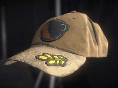 Vintage Brown Cotton Hat with Circular Badge and Yellow Leaf Patch 3d model