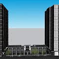 Modern Commercial Landscape With Glass Curtain Wall Building Greenery And Outdoor Space