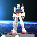 White Gundam Model With Blue Red Yellow Details Against Earth Space Background