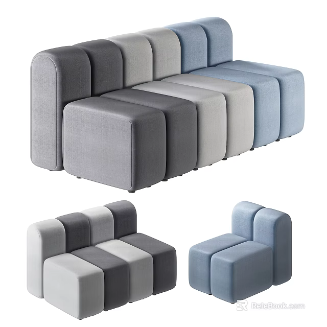Modern Modular Sectional Sofa Set With Gray Light Blue White Modules And Sleek Design 3d model
