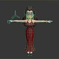 Cartoon Female Character In Red Dress With Red Hair Holding Camera And Fan
