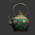 Traditional Chinese Teapot with Silver Handle Colorful Enamel and Intricate Floral Patterns