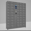 Secure Electronic Storage Lockers With Multiple Gray Compartments And Digital Control Panel
