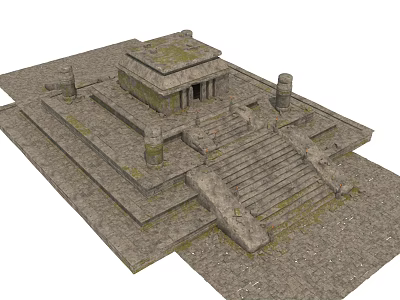 Ancient Stone Architectural Structure With Stone Steps Pillars And Mossy Top Platform 3d model