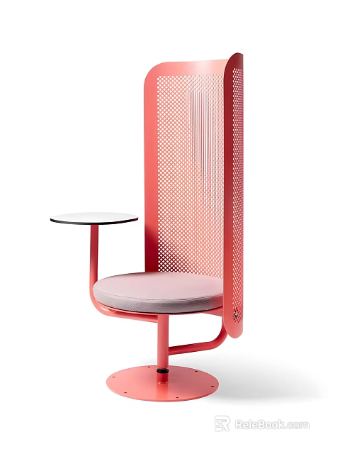 Pink Single Chair With Perforated Backrest Light Gray Padded Seat And Small Round Glass Table 3d model 
