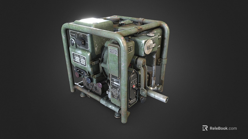 Green Industrial Equipment With Metal Frame Control Panel Gauges And Pipes 3d model 