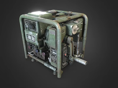 Green Industrial Equipment With Metal Frame Control Panel Gauges And Pipes 3d model