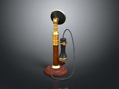 Vintage Retro Computer Design With Wooden Base Gold Accents And Black Components 3d model