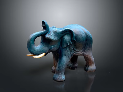Detailed Standing Blue Elephant Sculpture With Ivory Tusks On Dark Background 3d model