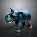 Detailed Standing Blue Elephant Sculpture With Ivory Tusks On Dark Background