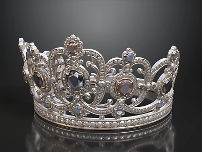 Silver Crown With Intricate Patterns And Multi Colored Inlaid Gemstones 3d model