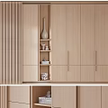 Modern Light Wooden Wardrobe Design With Open Shelves And Closed Cabinets Featuring Vase Towels
