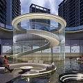 Modern Urban Garden Landscape Design With Spiral Glass Structure Water Feature And Seating Area 3d model