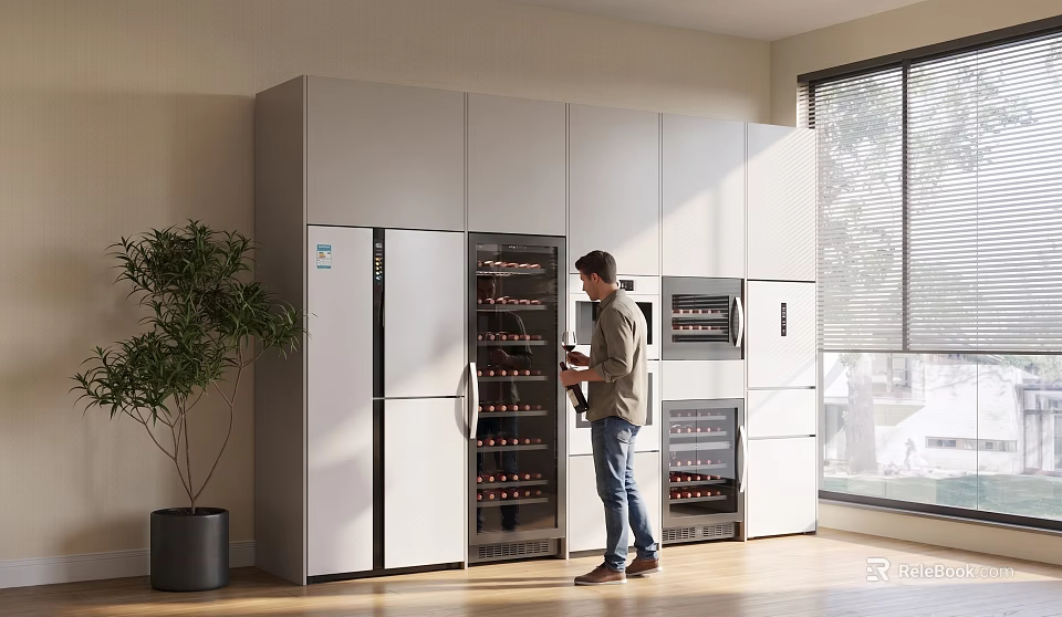 Modern Home Wine Cabinet With Multiple Shelves Storing Red Wine Bottles In Spacious Interior 3d model 
