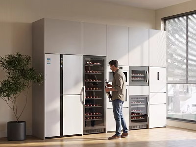 Modern Home Wine Cabinet With Multiple Shelves Storing Red Wine Bottles In Spacious Interior 3d model