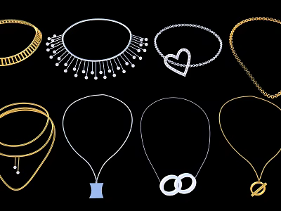 Elegant Jewelry Collection With Various Pendant Designs And Gold Silver Necklaces 3d model