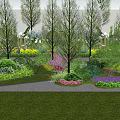 Beautiful Garden Landscape With Colorful Flowers Various Plants Trees Shrubs And Green Lawn